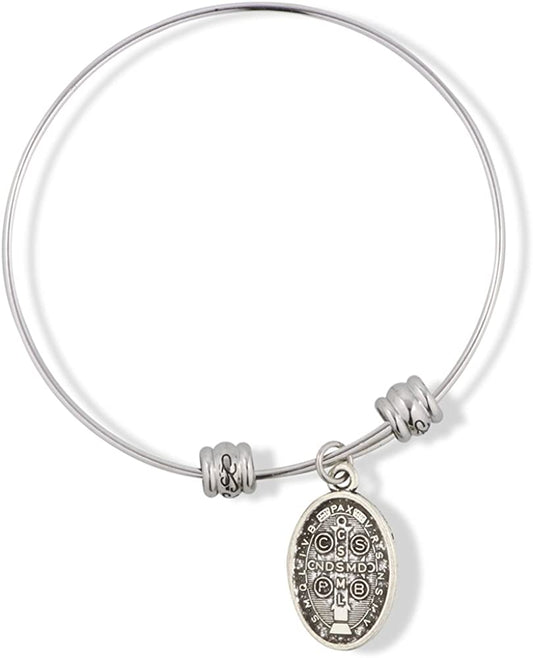 EPJ Catholic Gifts Saint St Benedict Medal San Benito Religious Jewelry Bracelet Bangle for Women Bracelet Bangle Charm Gifts Catholic Bracelet Bangle for Women Men Boys and Girls-1
