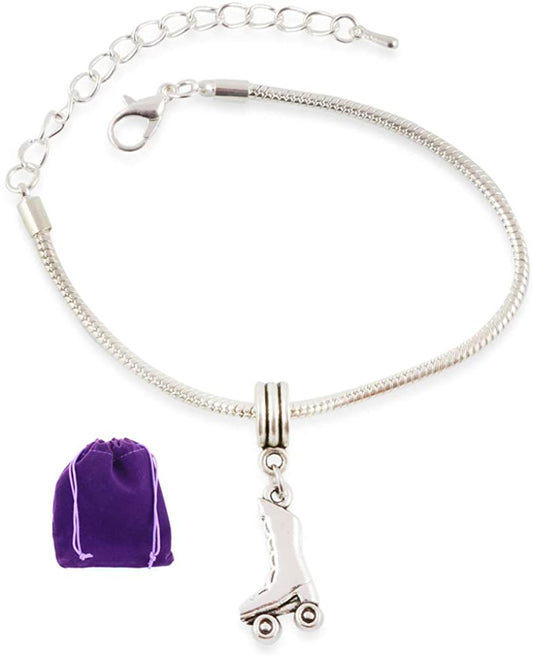 Roller Skate Bracelet | Roller Skate Charm on a Hypoallergenic Stainless Steel Snake Chain Charm Bracelet Great Roller Skate Accessories and Roller Derby Gifts for those that Love Roller Skating-0
