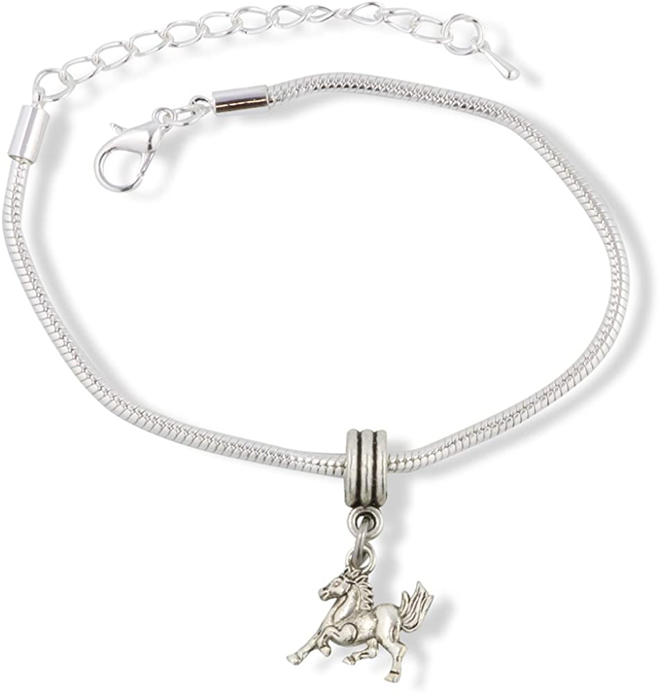 Galloping Horse with Bushy Tail Snake Chain Charm Bracelet-0