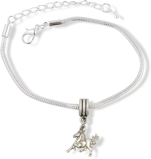 Galloping Horse with Bushy Tail Snake Chain Charm Bracelet-0