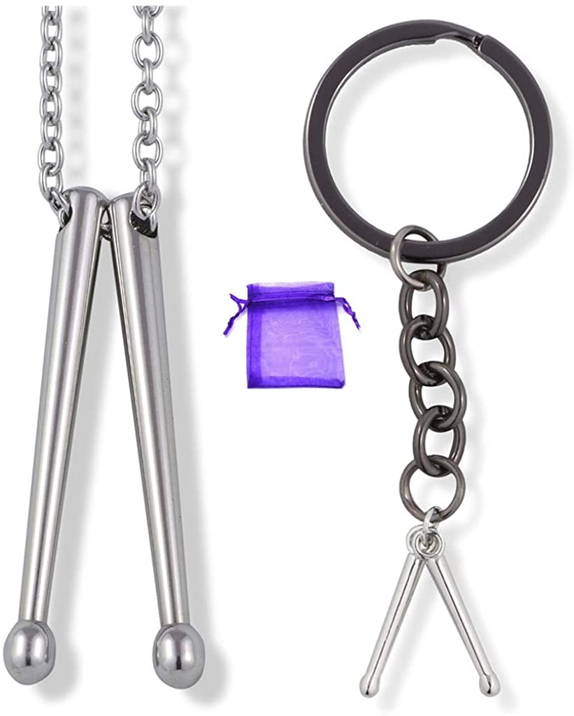 Drummer Necklace and Keychain | 100% Stainless Steel Drummer Gifts for Men a Great Drumline Necklace and Drum Major Charm makes Great Drummer Jewelry for Men and Women or Percussion Necklace for Men-0