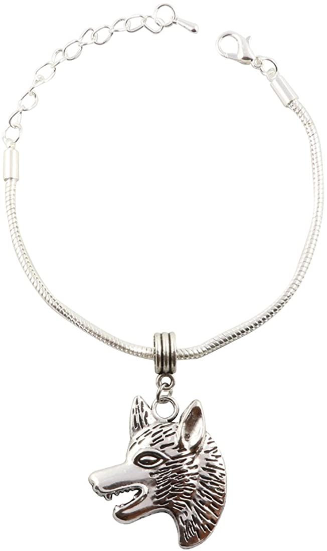 Emerald Park Jewelry Wolf Head Snake Chain Charm Bracelet-0