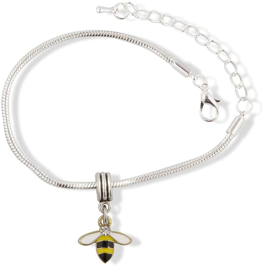 Bee with Yellow and Black Rear White Wings and Rhinestone Head on Gold Charm Bracelet-0