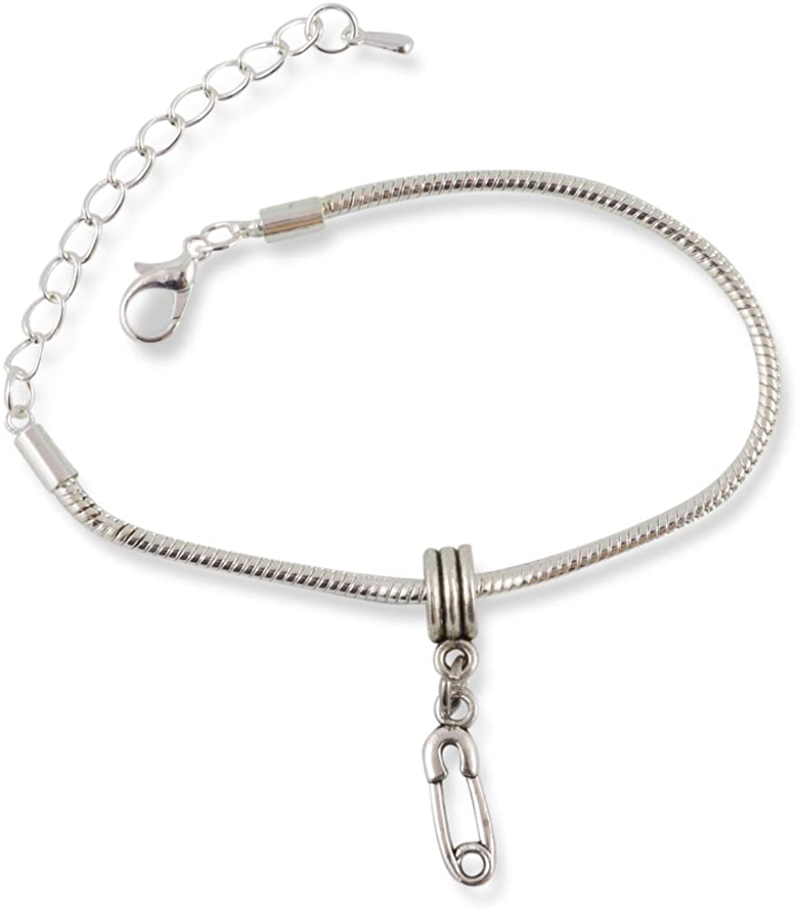 Safety Pin Snake Chain Charm Bracelet-0
