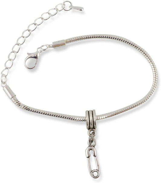 Safety Pin Snake Chain Charm Bracelet-0