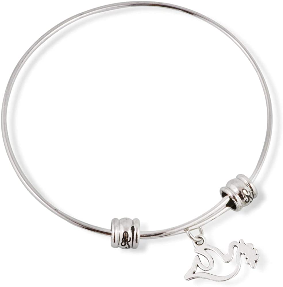 Emerald Park Jewelry Dove with Olive Branch Peace Symbol Fancy Bangle-0