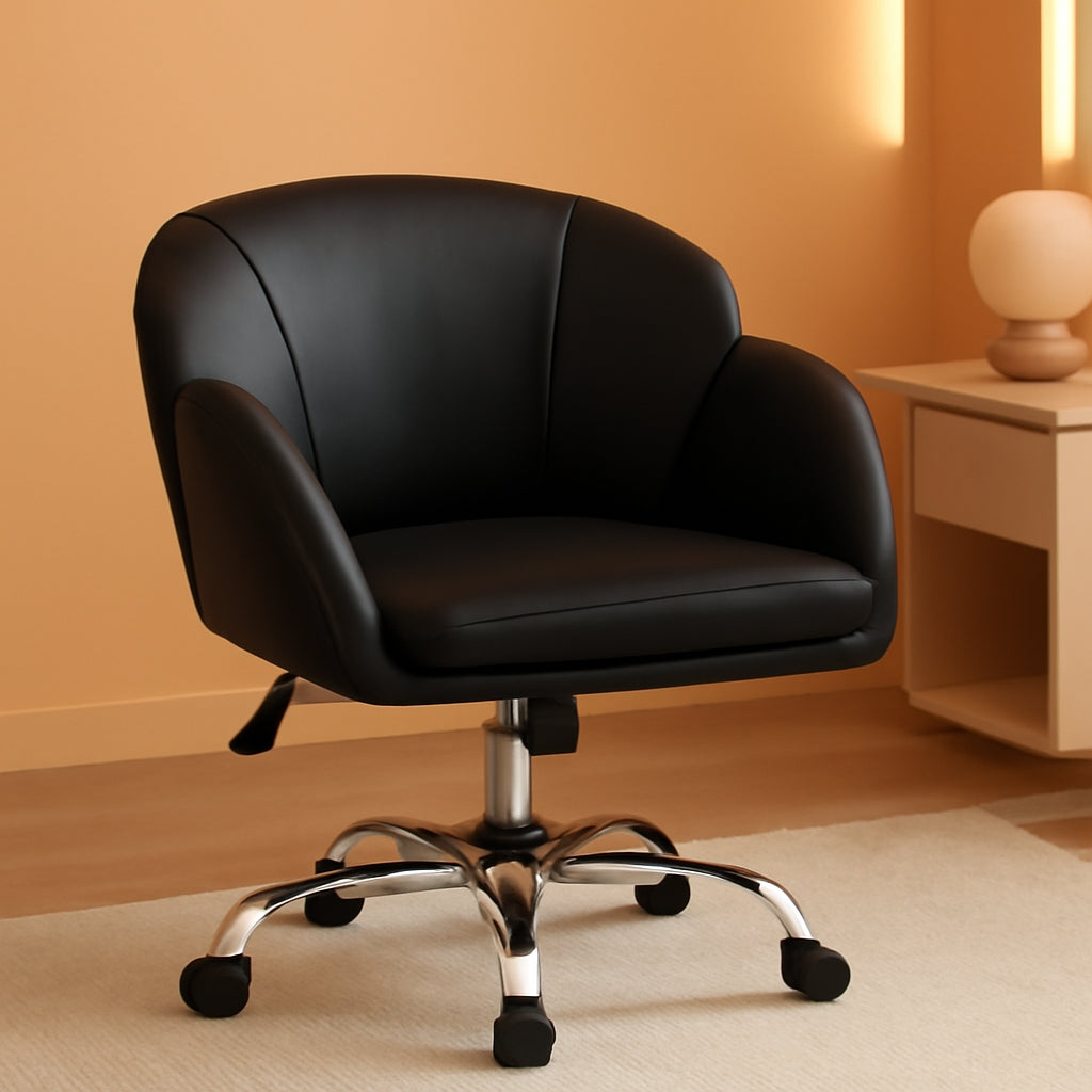 Black Velvet Upholstered Swivel Desk Chair For Office-0