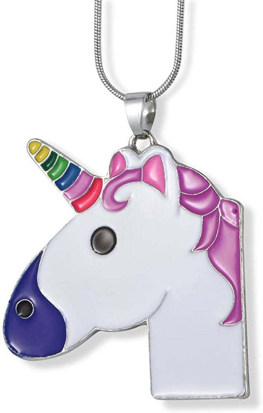 Emerald Park Jewelry White Unicorn Head with Purple Nose Multi Colour Horn Pink Mane Snake Chain Necklace-0