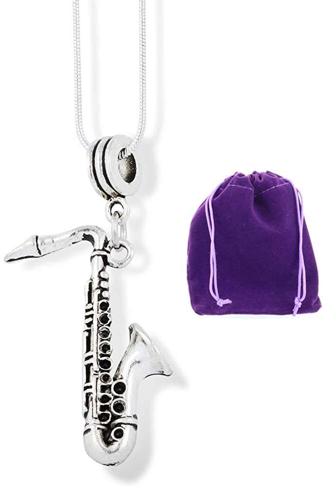 Saxophone Large Charm Snake Chain Necklace-0
