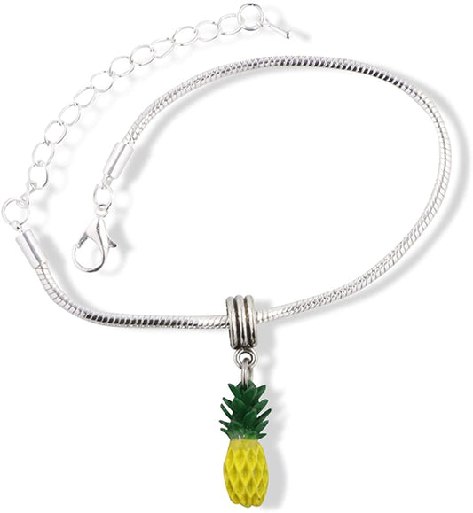 EPJ Pineapple (3D) Yellow with Green Stem Snake Chain Charm Bracelet-0