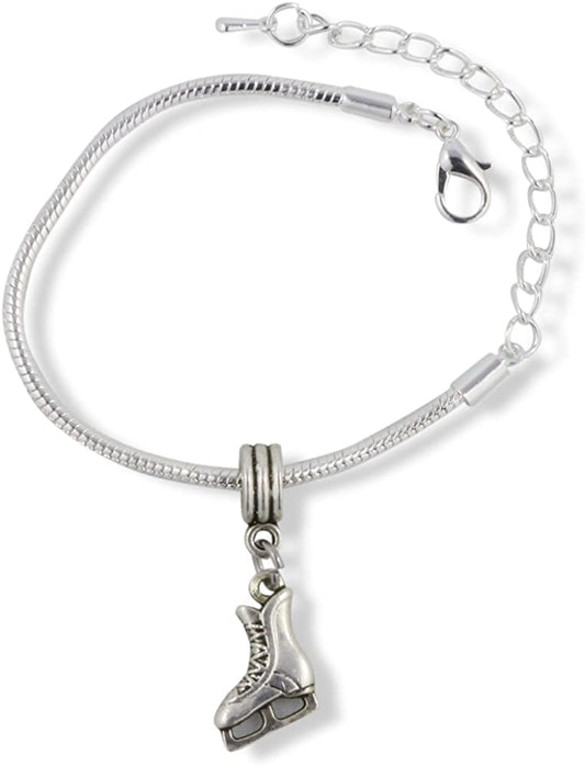 Ice Skates (Female with laces and middle support on blade) Snake Chain Charm Bracelet-0