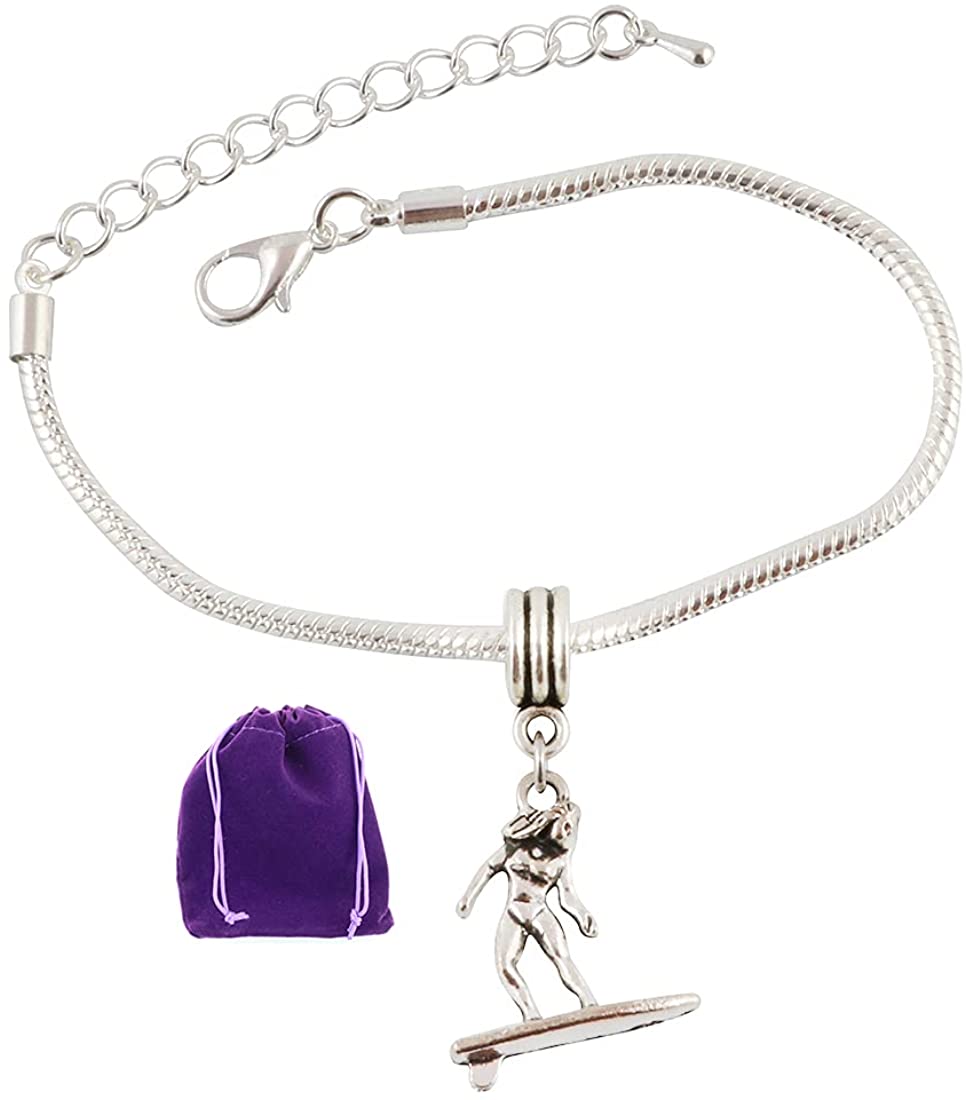 Female Surfer Snake Chain Charm Bracelet-0