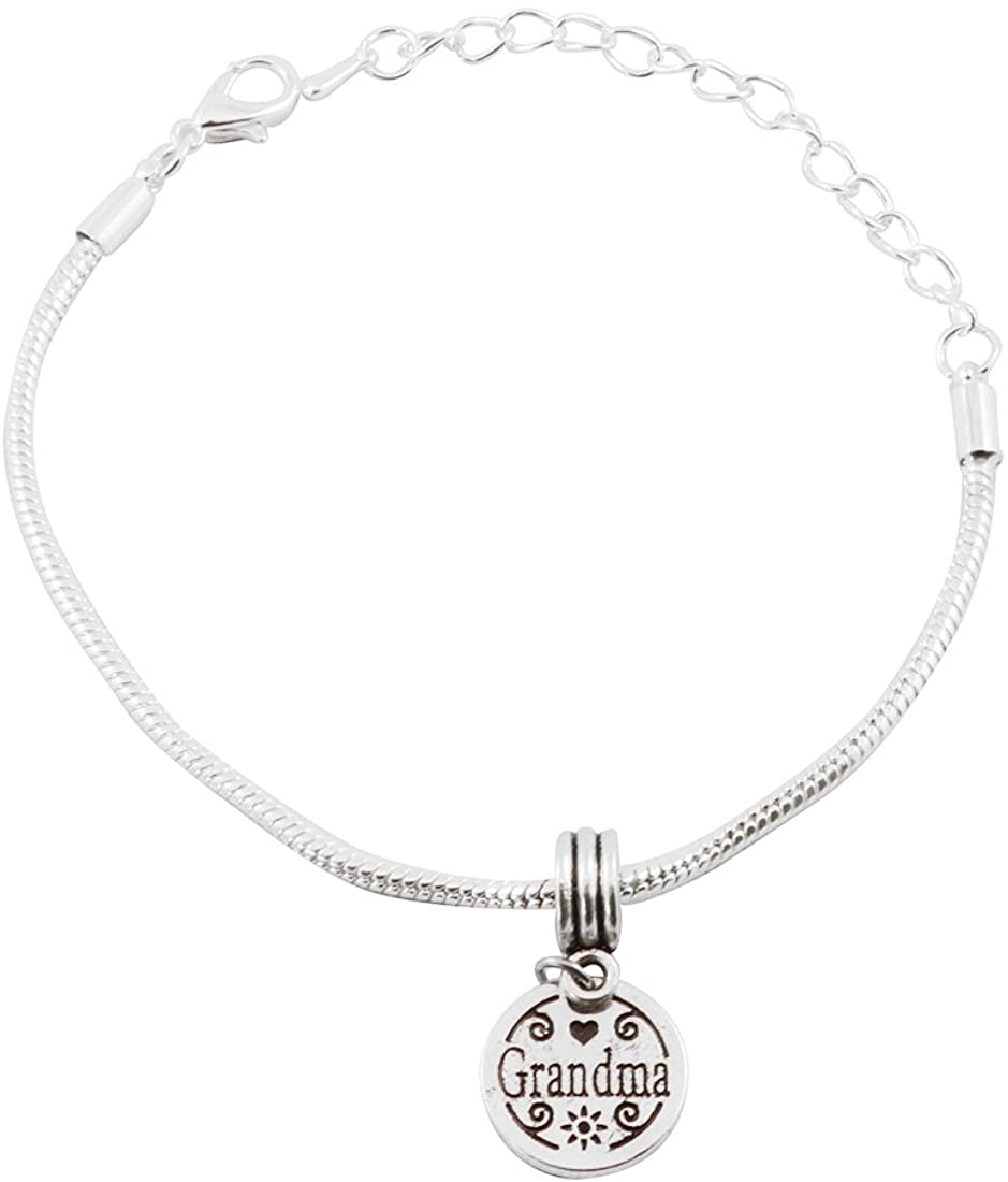 Gifts for Grandma | Grandmother Gifts from Granddaughter or Grandson Stainless Steel Snake Chain Charm Bracelet for Grandmother as Grandma Jewelry She Will Cherish Forever-0