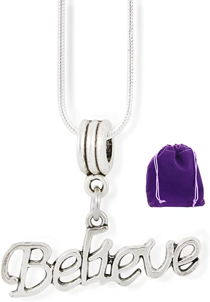 Emerald Park Jewelry Believe (Text) Charm Snake Chain Necklace-0
