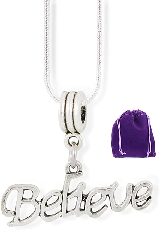 Emerald Park Jewelry Believe (Text) Charm Snake Chain Necklace-0