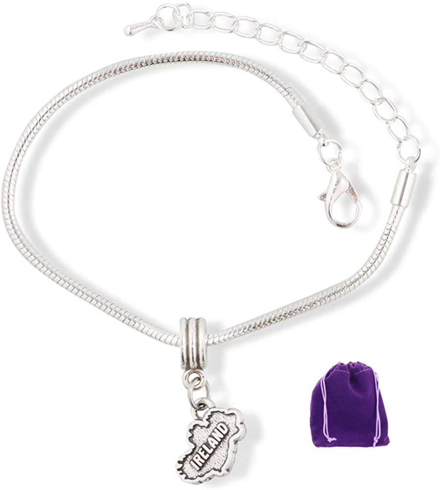 Ireland Country Map Snake Chain Charm Bracelet-0