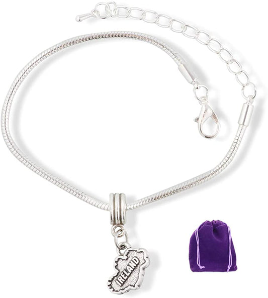 Ireland Country Map Snake Chain Charm Bracelet-0