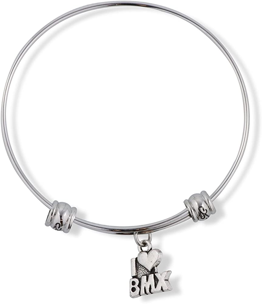 Emerald Park Jewelry I Love Heart BMX Bicycle Racing Fancy Charm Bangle-0