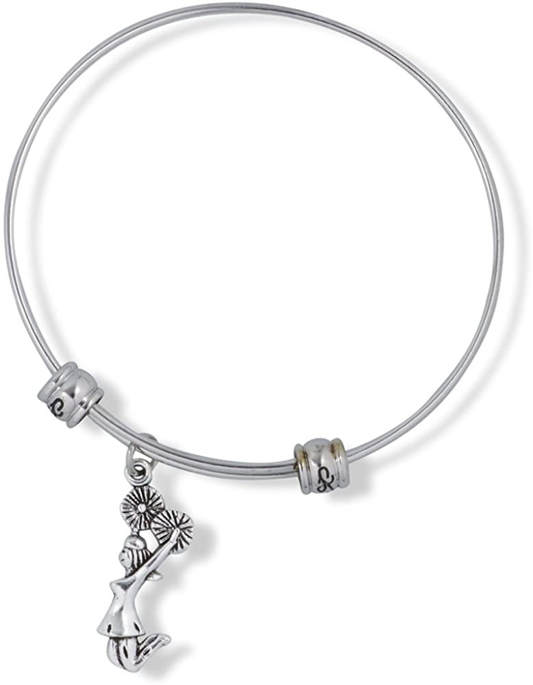 Emerald Park Jewelry Cheerleader with Pom Poms Fancy Charm Bangle-0