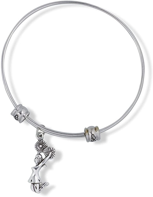 Emerald Park Jewelry Cheerleader with Pom Poms Fancy Charm Bangle-0