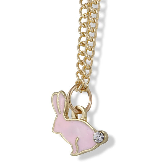 Emerald Park Jewelry Bunny Rabbit with Rhinestone Tail Charm Gold Chain Necklace (Pink)-0