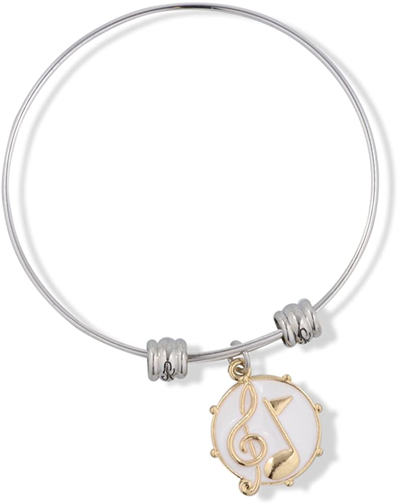 Treble Clef and Music Note on White Snare Drum Fancy Charm Bangle-0