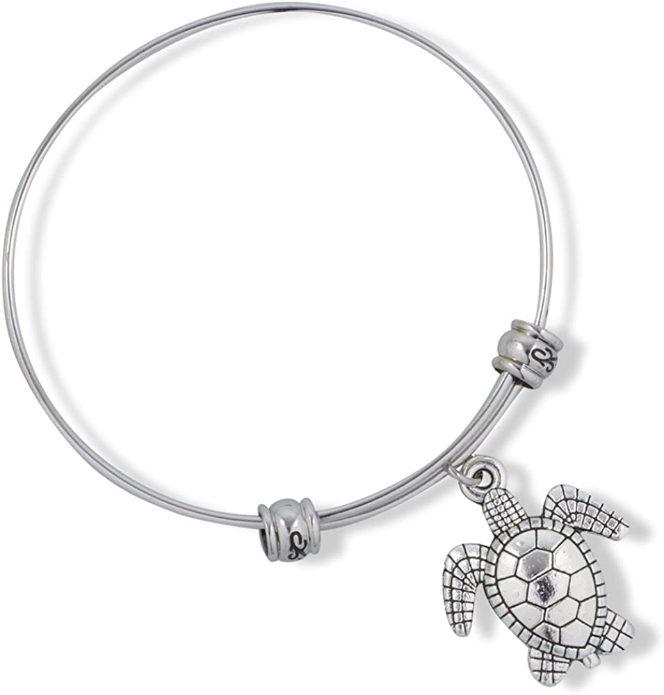 Emerald Park Jewelry Large Sea Turtle 2 Fancy Charm Bangle-0