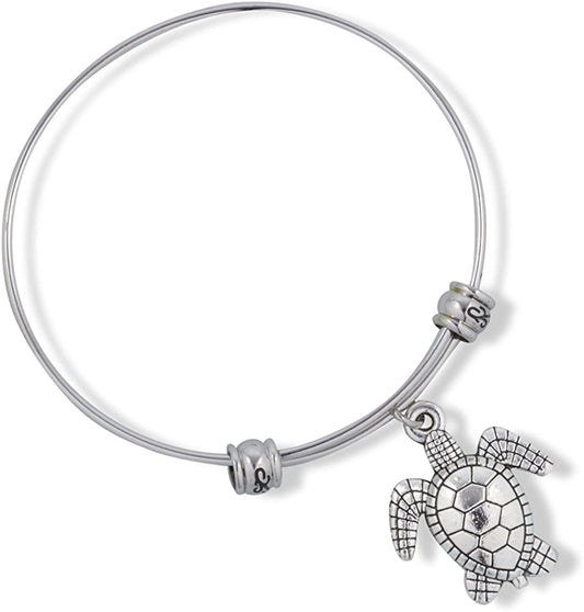 Emerald Park Jewelry Large Sea Turtle 2 Fancy Charm Bangle-0