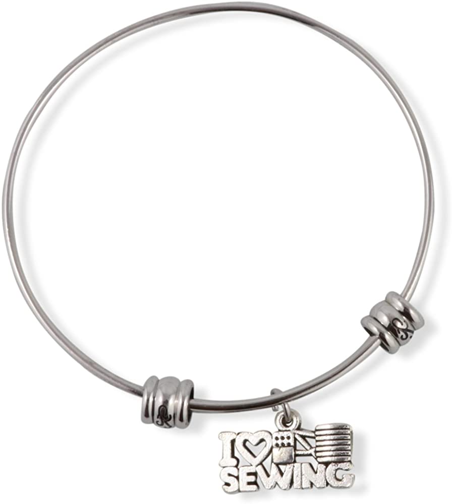 Emerald Park Jewelry I Love (Heart) Sewing Charm Fancy Bangle-0