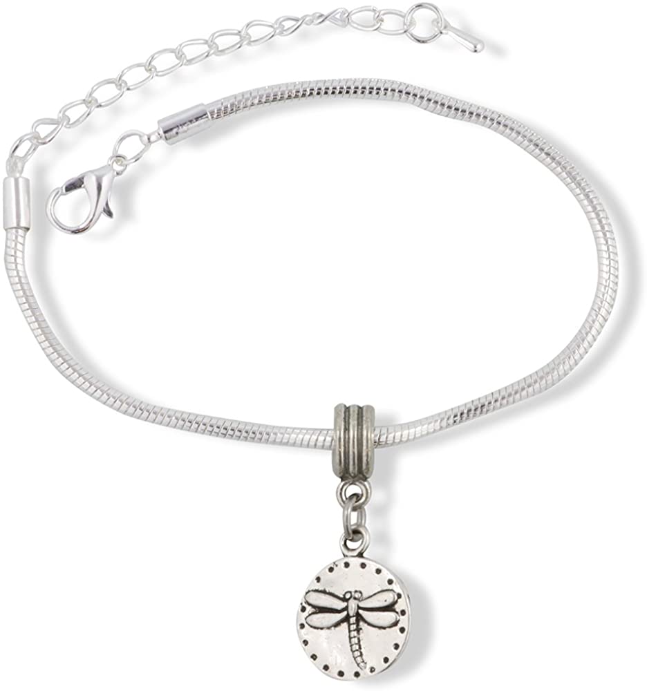 Dragonfly on Circle Snake Chain Charm Bracelet-0