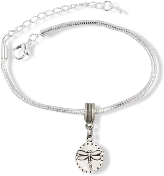Dragonfly on Circle Snake Chain Charm Bracelet-0