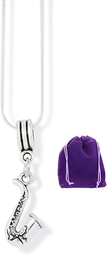 Saxophone Small Musical Instrument Charm Snake Chain Necklace-0
