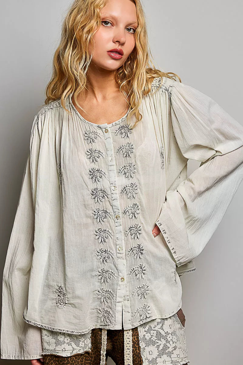 POL Embroidered Button Front Woven Shirt-3