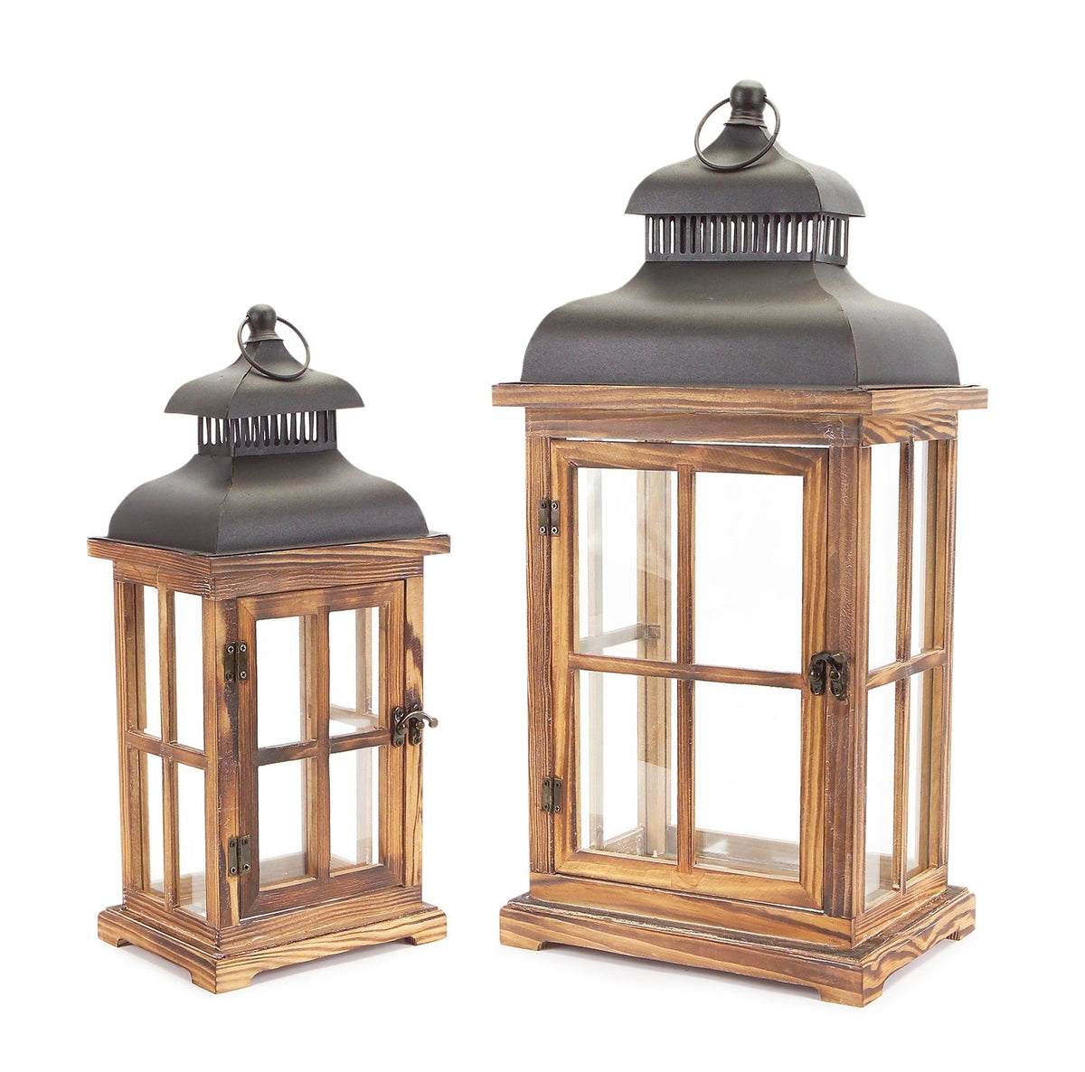 Rustic Wood and Metal Lantern (Set of 2)-0