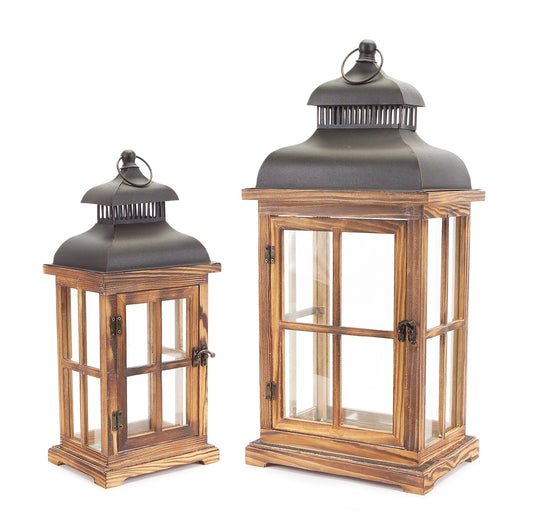 Rustic Wood and Metal Lantern (Set of 2)-0