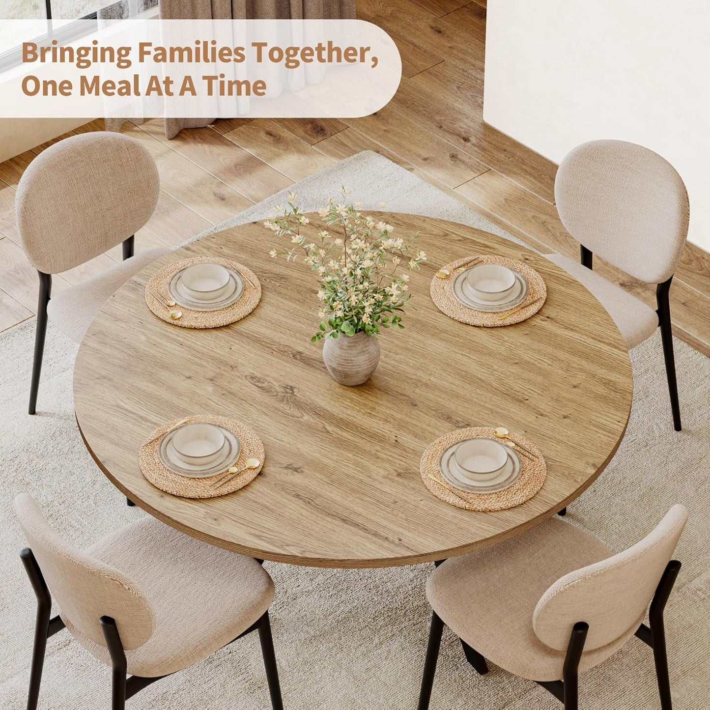 42 Inch Round Farmhouse Dining Table With Compact Storage-3