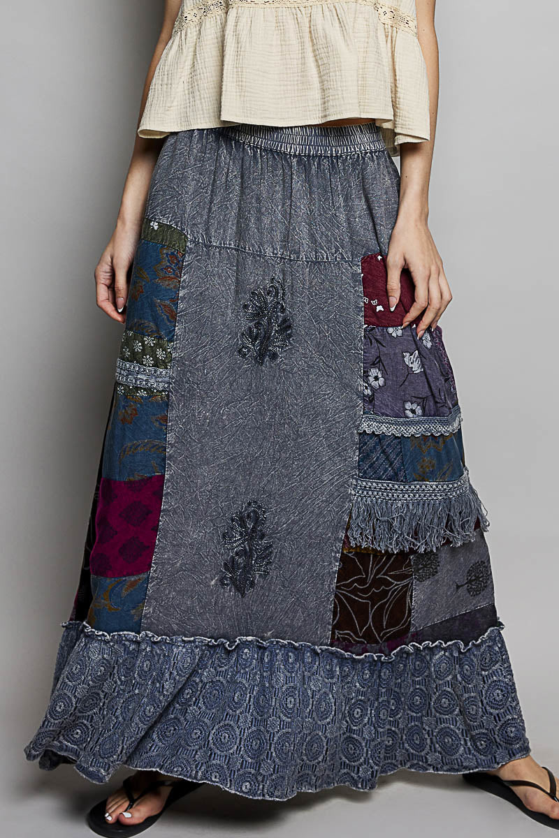 Effortless Elegance Patchwork Embroidered Ruffled Skirt