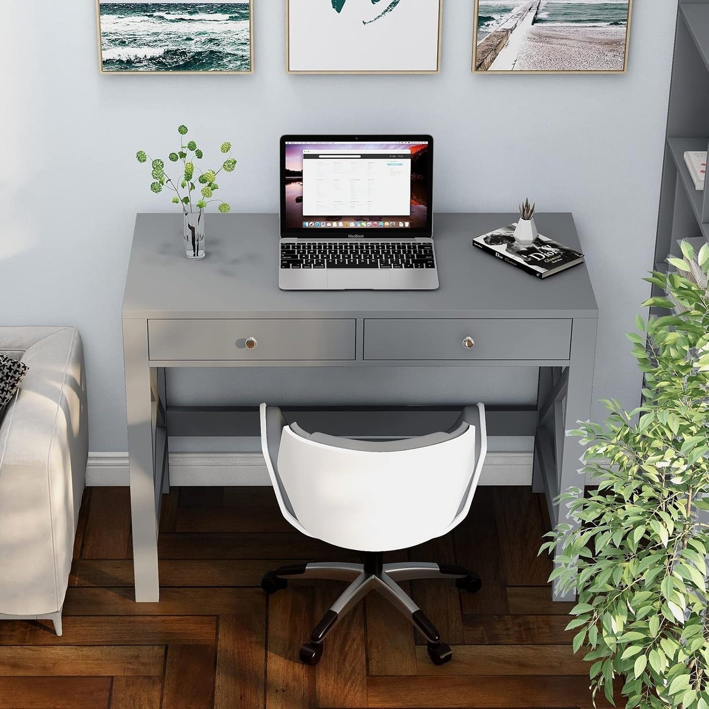 Home Office Desk Grey With Two Drawers Computer Table-3