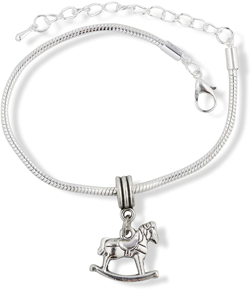 Emerald Park Jewelry Rocking Horse Realistic Snake Chain Charm Bracelet-0