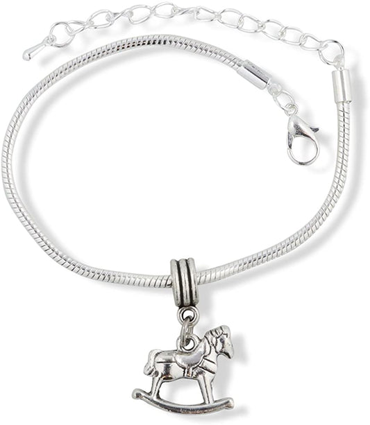 Emerald Park Jewelry Rocking Horse Realistic Snake Chain Charm Bracelet-0