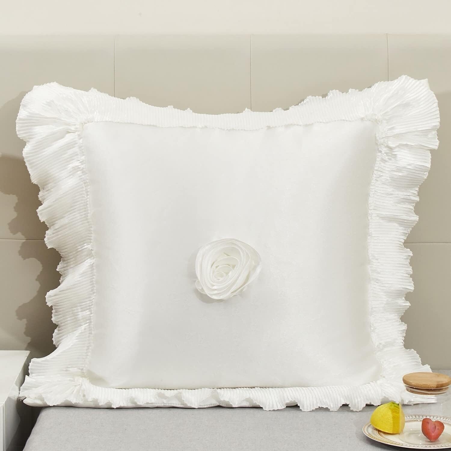 Tache Satin Ruffle Pearl White Ivory Sweet Victorian Euro Sham (MZ002W)-0