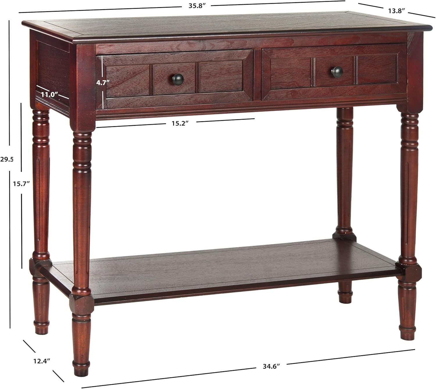 Dark Cherry Two Drawer Console Table Solid Pine Wood Finish-2