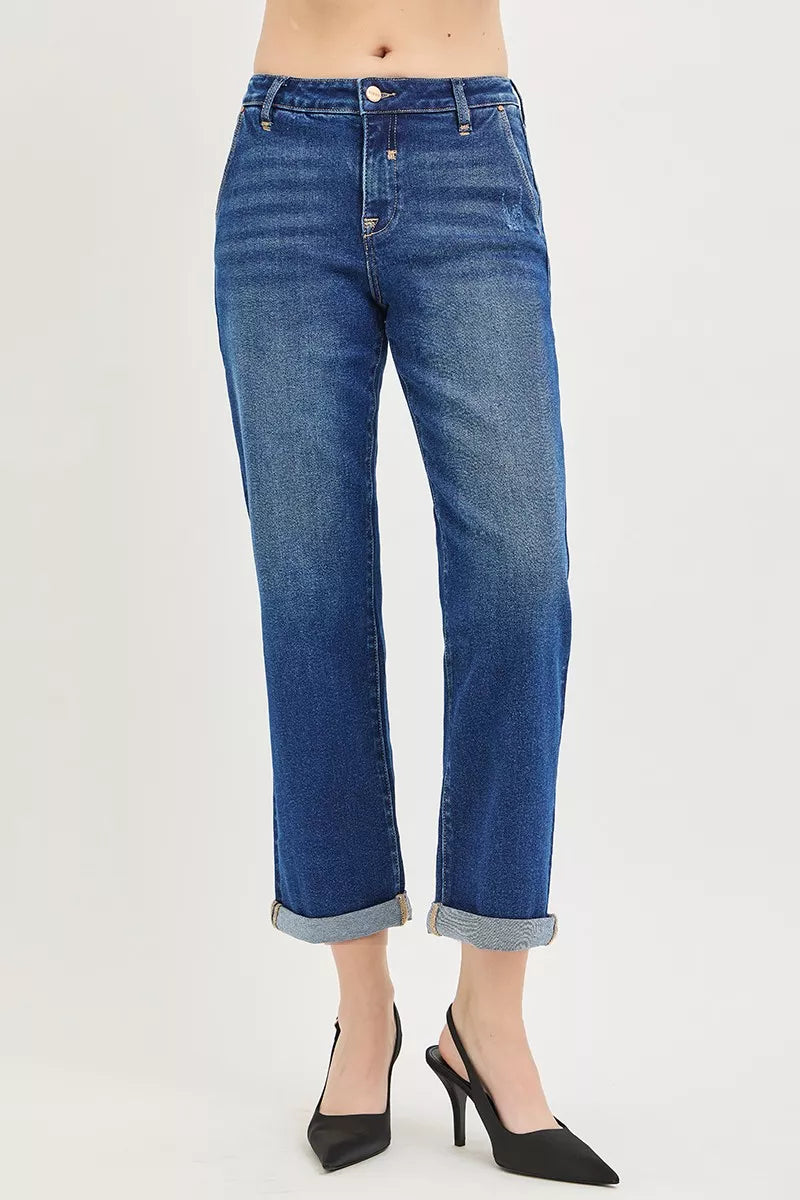 RISEN Slouchy Cropped Boyfriend Jeans with Cuffed Hem-2