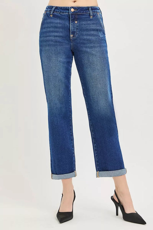 RISEN Slouchy Cropped Boyfriend Jeans with Cuffed Hem-1