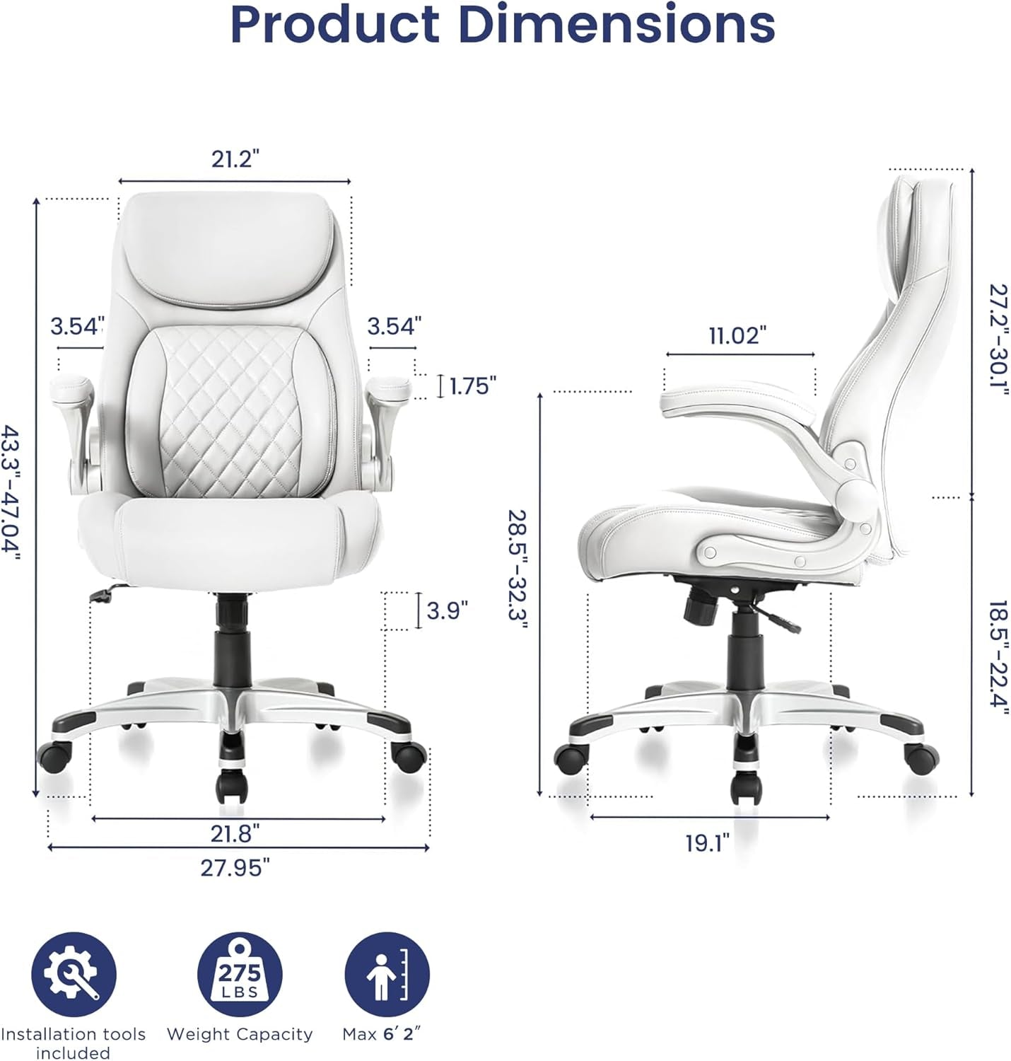 Ergonomic Office Chair With Adjustable Lumbar Support White-1