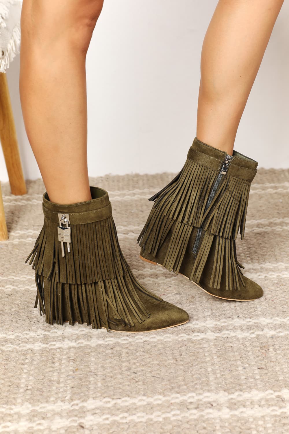 Legend Women's Tassel Wedge Heel Ankle Booties-1
