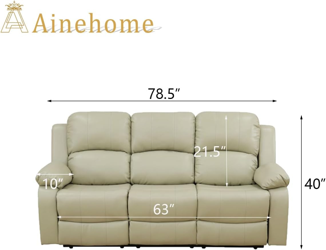 Beige Leather Recliner Sofa Set With Built In Coffee Table-1