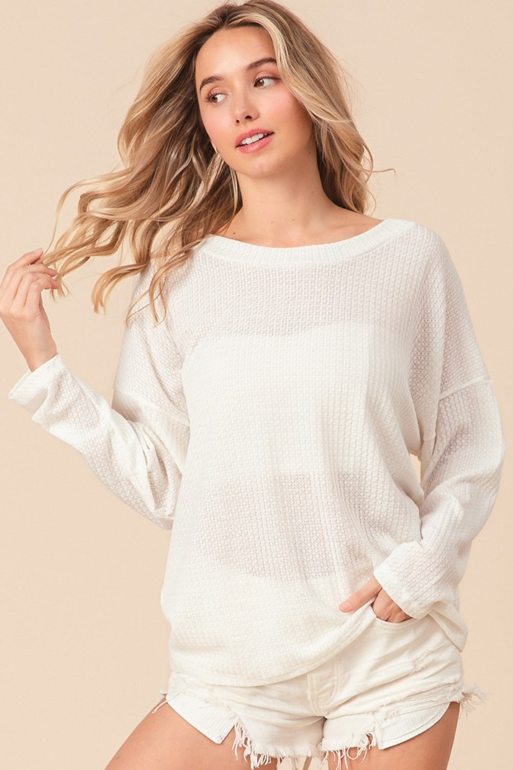 BiBi Waffled Backless Drawstring T-Shirt-4
