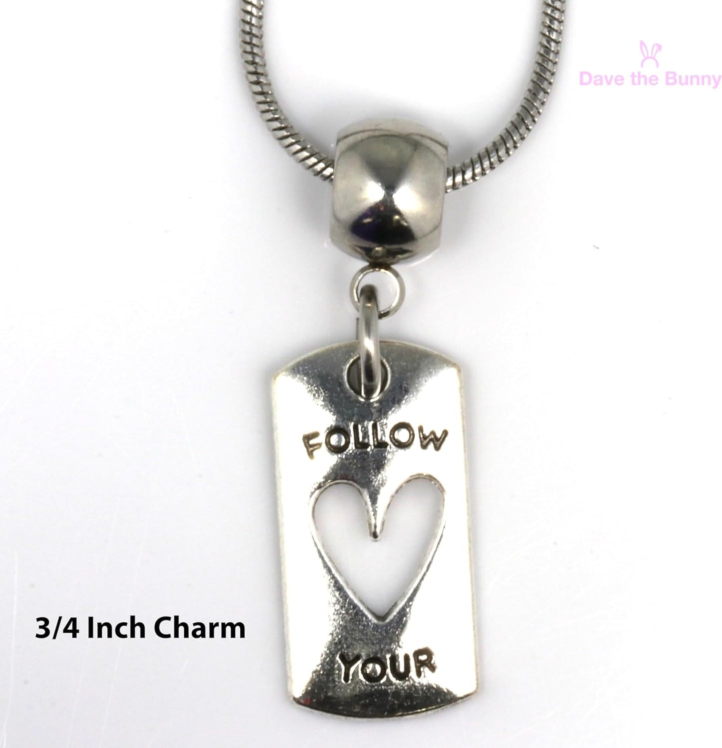 Dave The Bunny Follow Your Heart Necklace - An Inspirational Necklace Elegant Stainless Steel Snake Chain Best Friend Necklace with Alloy Charm, Perfect Friendship Necklace, Heart Necklace for Women-1