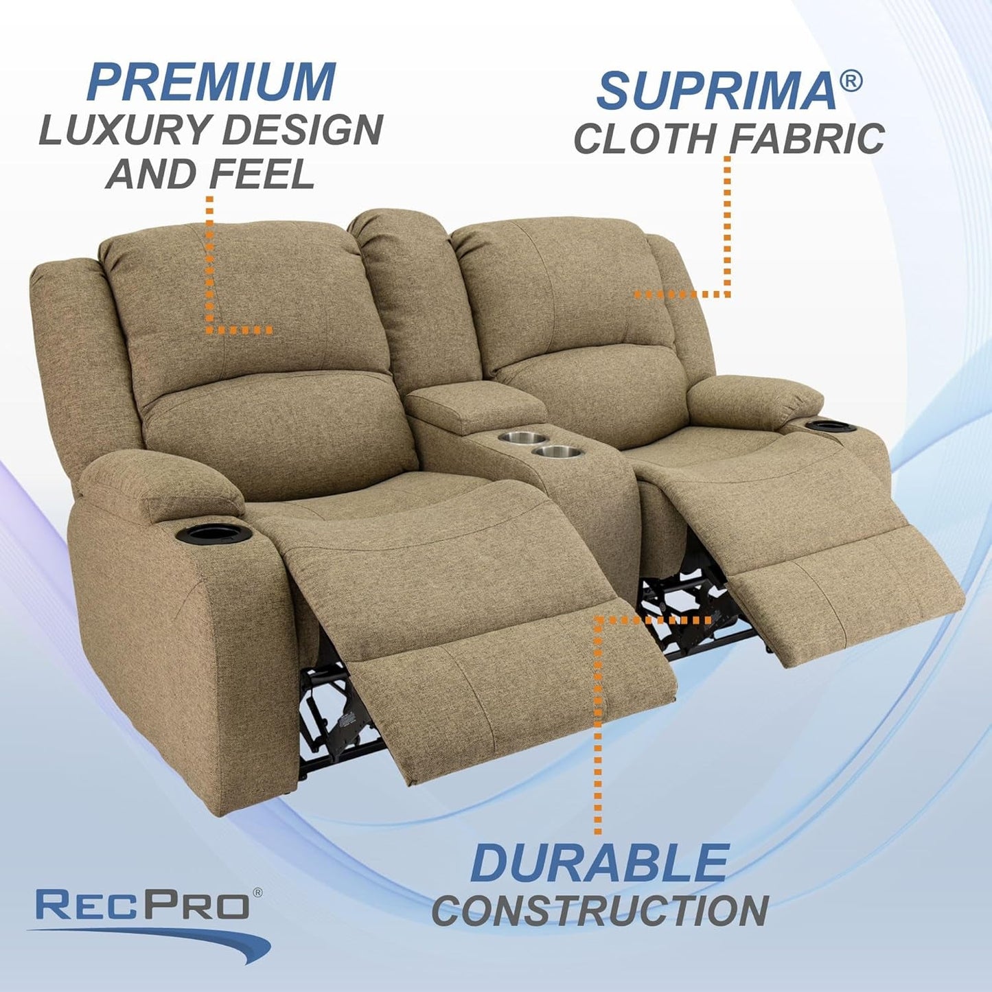 Powered Double RV Wall Hugger Recliner Sofa 67 Inch Oatmeal-3